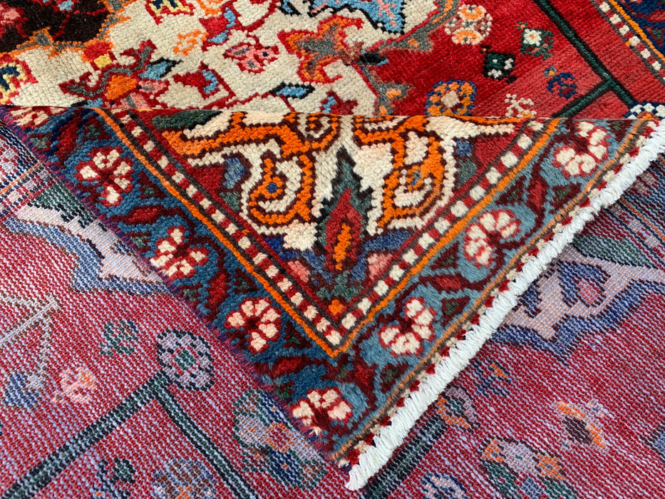 KBHM-1183 Hand-Knotted Persian Wool Runner Rug – 10'0 x 3'3 Red, Ivory & Navy Traditional Floral Runner