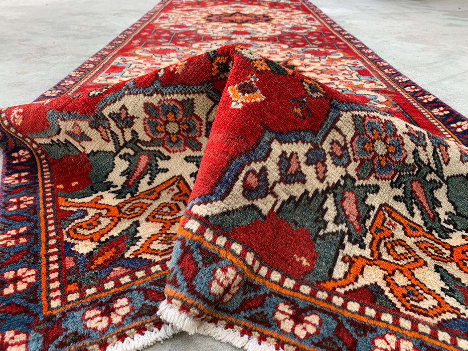 KBHM-1183 Hand-Knotted Persian Wool Runner Rug – 10'0 x 3'3 Red, Ivory & Navy Traditional Floral Runner