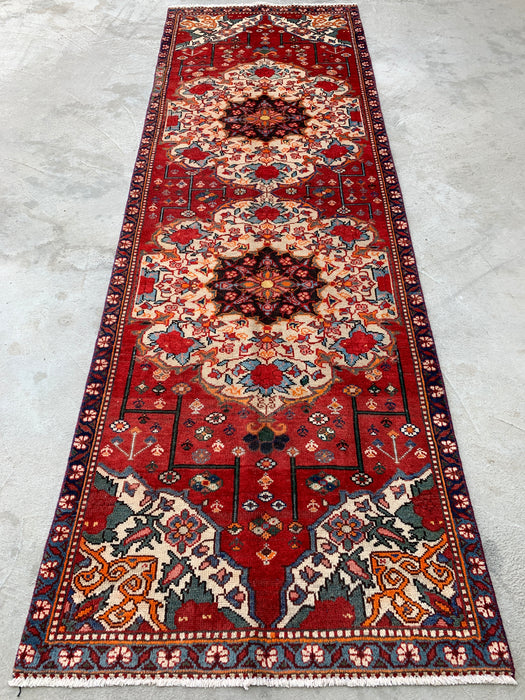 KBHM-1183 Hand-Knotted Persian Wool Runner Rug – 10'0 x 3'3 Red, Ivory & Navy Traditional Floral Runner