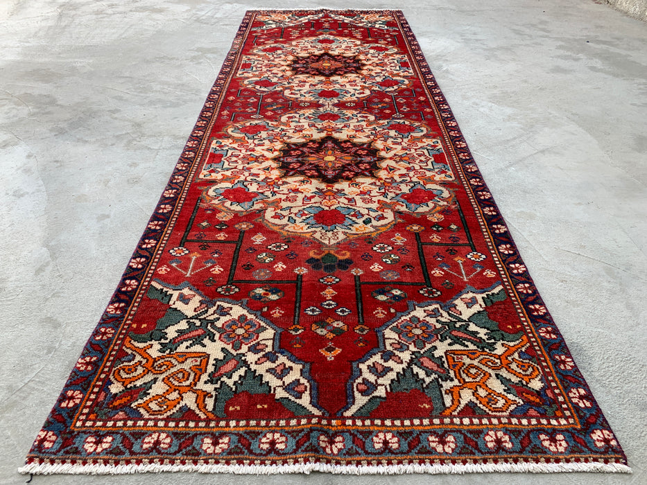 KBHM-1183 Hand-Knotted Persian Wool Runner Rug – 10'0 x 3'3 Red, Ivory & Navy Traditional Floral Runner