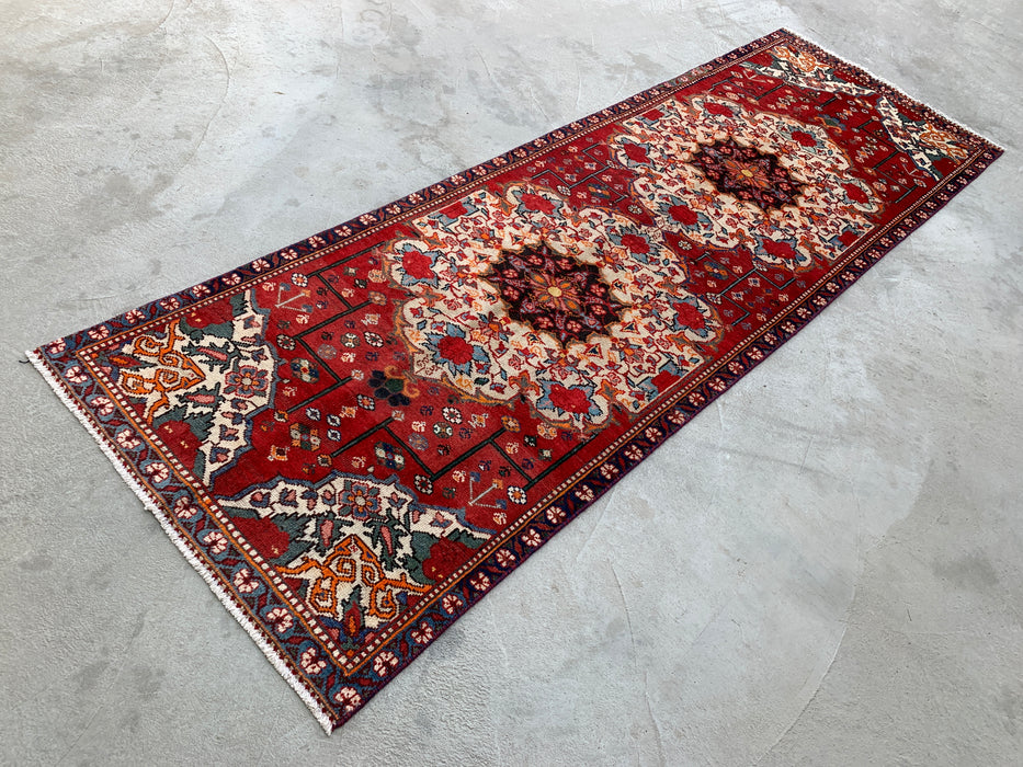 KBHM-1183 Hand-Knotted Persian Wool Runner Rug – 10'0 x 3'3 Red, Ivory & Navy Traditional Floral Runner