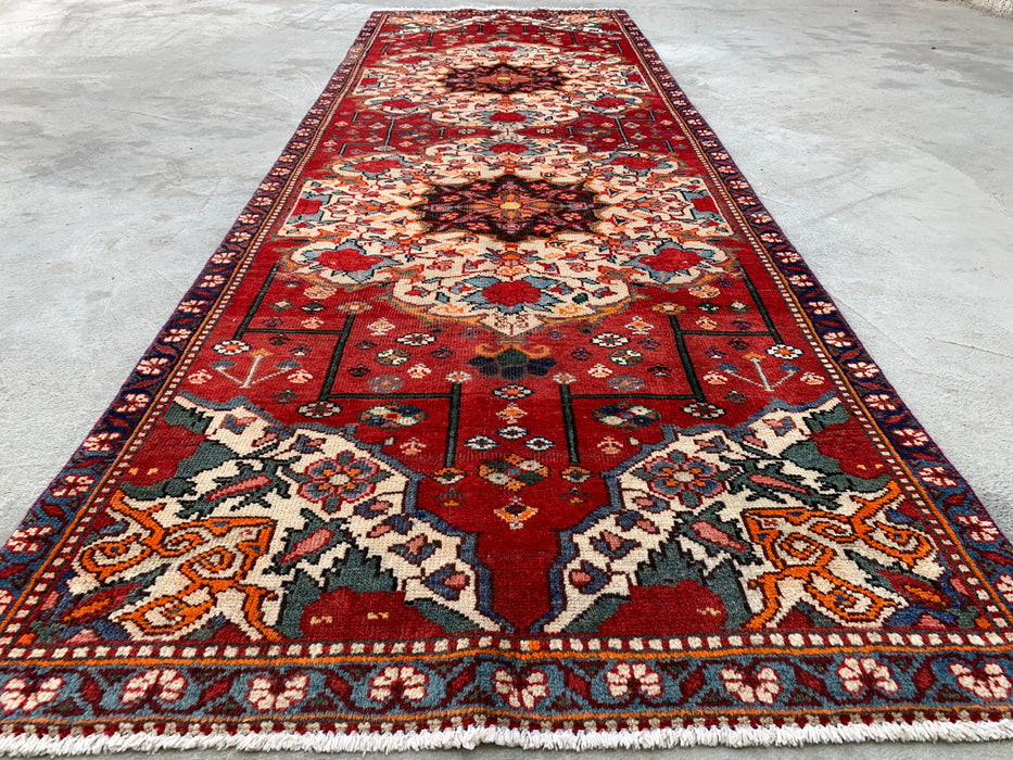 KBHM-1183 Hand-Knotted Persian Wool Runner Rug – 10'0 x 3'3 Red, Ivory & Navy Traditional Floral Runner