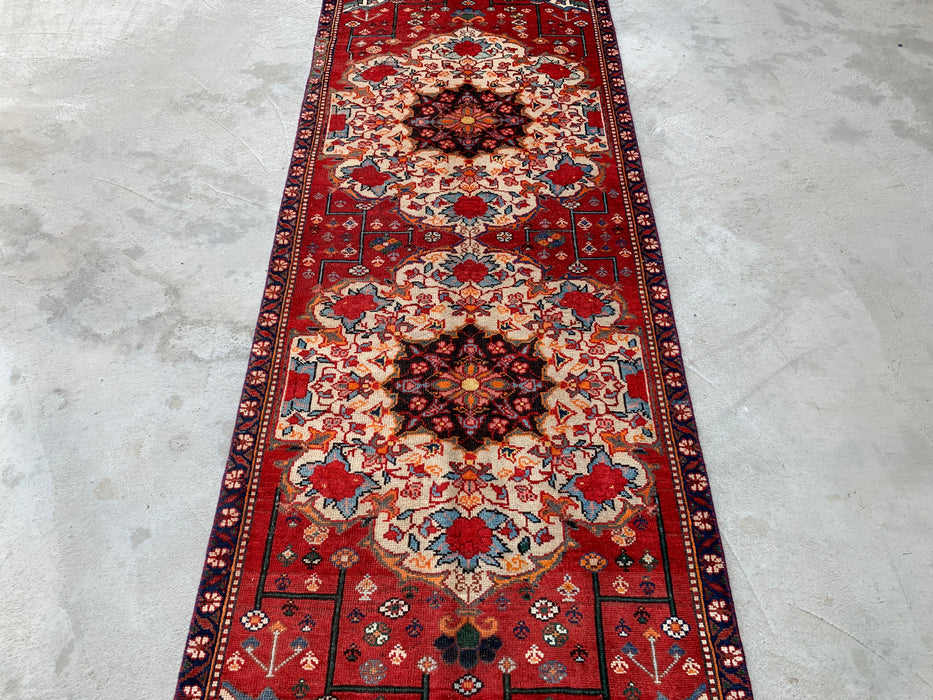 KBHM-1183 Hand-Knotted Persian Wool Runner Rug – 10'0 x 3'3 Red, Ivory & Navy Traditional Floral Runner