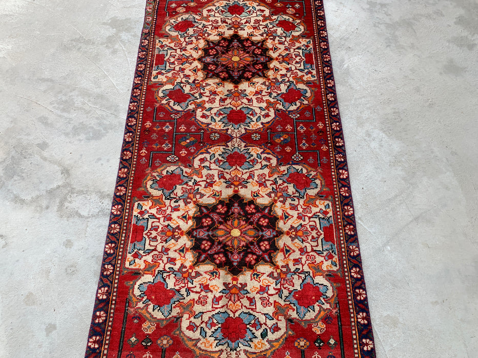 KBHM-1183 Hand-Knotted Persian Wool Runner Rug – 10'0 x 3'3 Red, Ivory & Navy Traditional Floral Runner