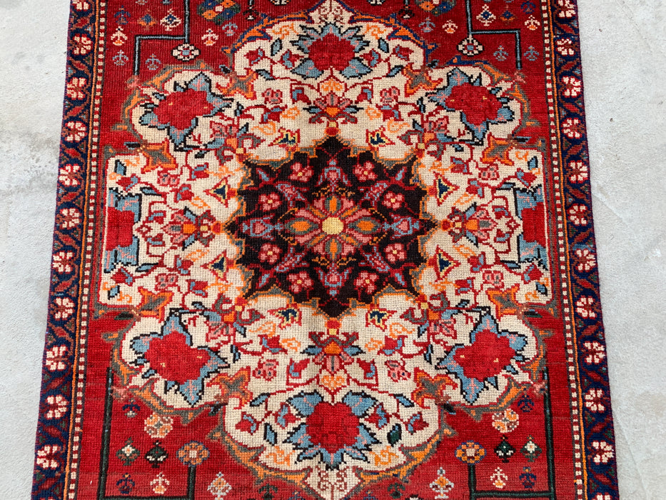 KBHM-1183 Hand-Knotted Persian Wool Runner Rug – 10'0 x 3'3 Red, Ivory & Navy Traditional Floral Runner