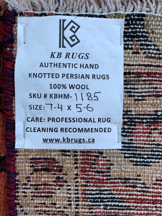 Hand-Knotted Persian Wool Rug 7'4 x 5'6 – Navy, Red & Ivory Floral Medallion Rug – KBHM-1185