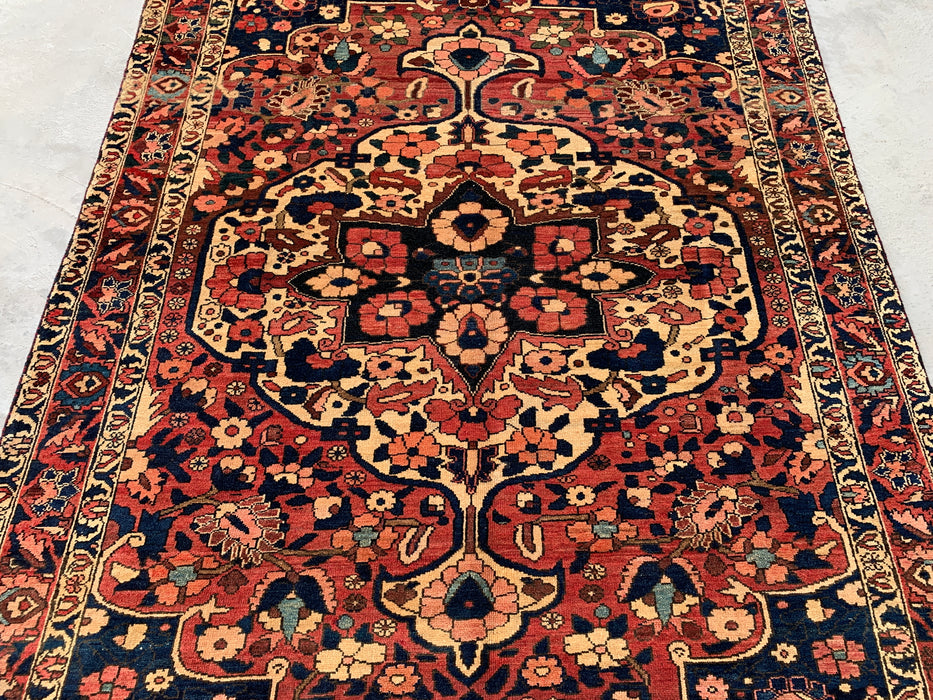 Hand-Knotted Persian Wool Rug 7'4 x 5'6 – Navy, Red & Ivory Floral Medallion Rug – KBHM-1185