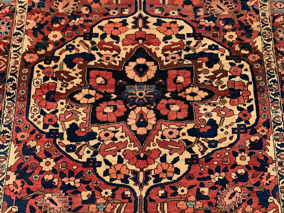 Hand-Knotted Persian Wool Rug 7'4 x 5'6 – Navy, Red & Ivory Floral Medallion Rug – KBHM-1185