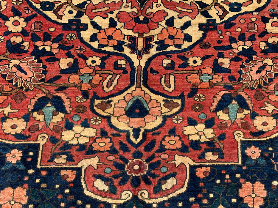 Hand-Knotted Persian Wool Rug 7'4 x 5'6 – Navy, Red & Ivory Floral Medallion Rug – KBHM-1185