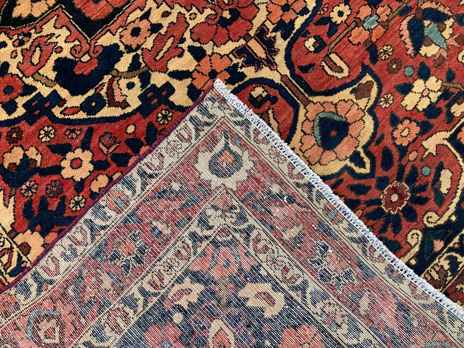 Hand-Knotted Persian Wool Rug 7'4 x 5'6 – Navy, Red & Ivory Floral Medallion Rug – KBHM-1185