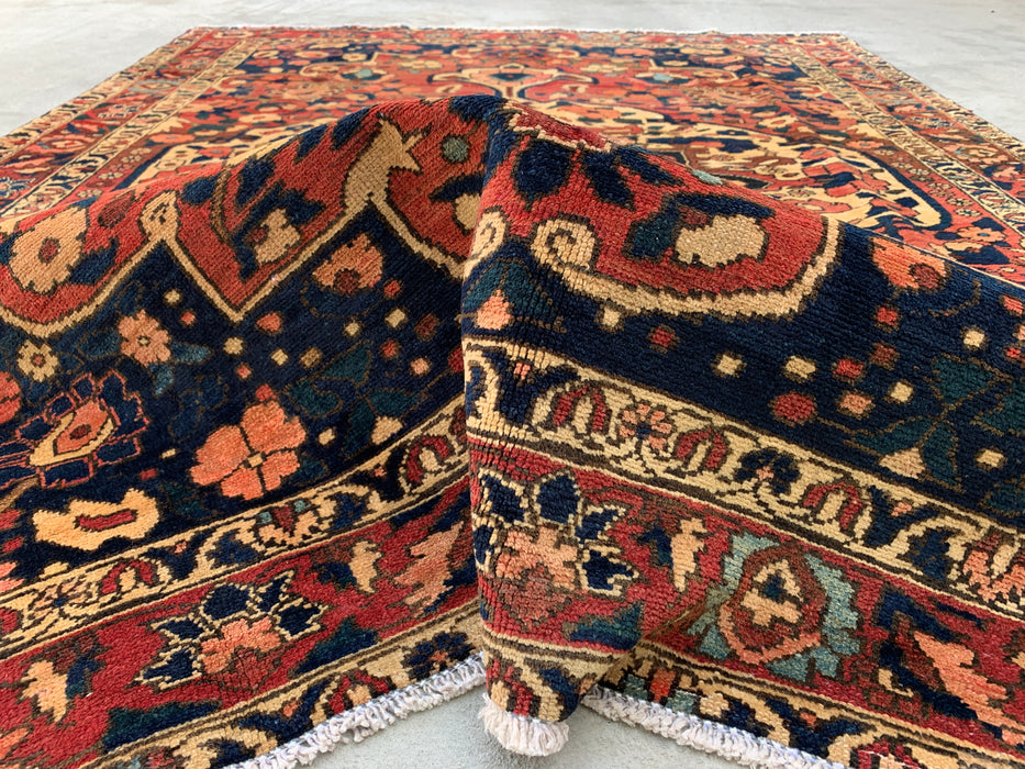 Hand-Knotted Persian Wool Rug 7'4 x 5'6 – Navy, Red & Ivory Floral Medallion Rug – KBHM-1185