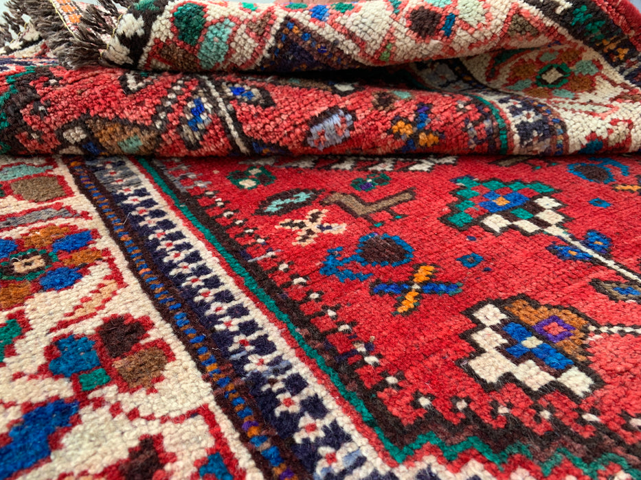 Hand-Knotted Persian Wool Rug 3'7 x 2'6 Red Ivory Tribal Accent Rug - KBHM-1189