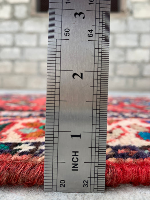 Hand-Knotted Persian Wool Rug 3'7 x 2'6 Red Ivory Tribal Accent Rug - KBHM-1189