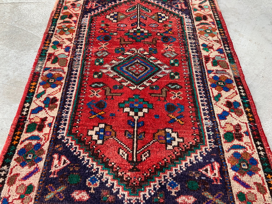 Hand-Knotted Persian Wool Rug 3'7 x 2'6 Red Ivory Tribal Accent Rug - KBHM-1189
