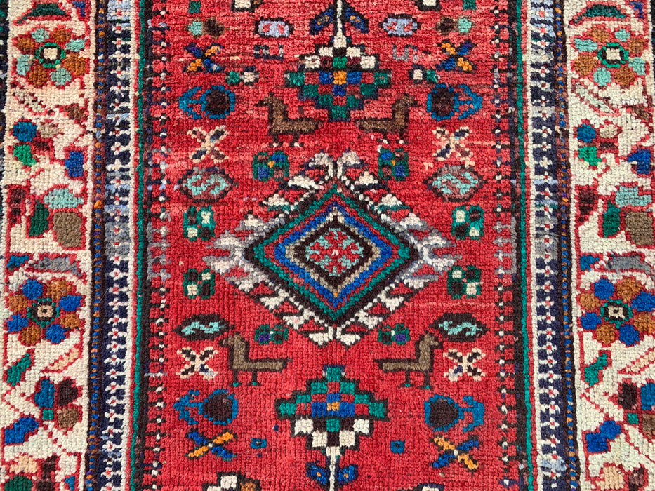 Hand-Knotted Persian Wool Rug 3'7 x 2'6 Red Ivory Tribal Accent Rug - KBHM-1189