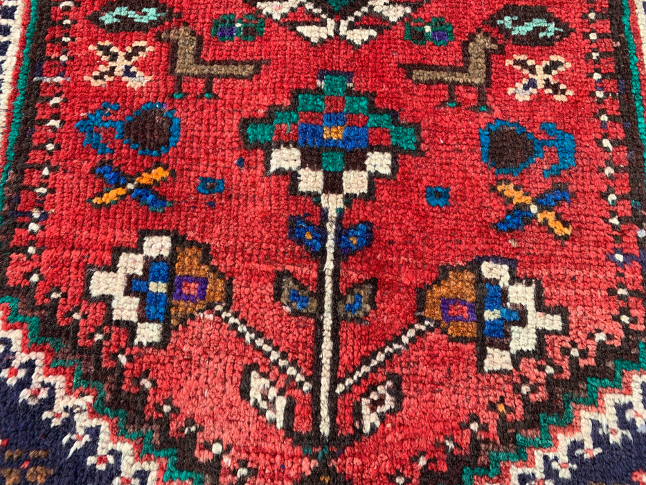 Hand-Knotted Persian Wool Rug 3'7 x 2'6 Red Ivory Tribal Accent Rug - KBHM-1189