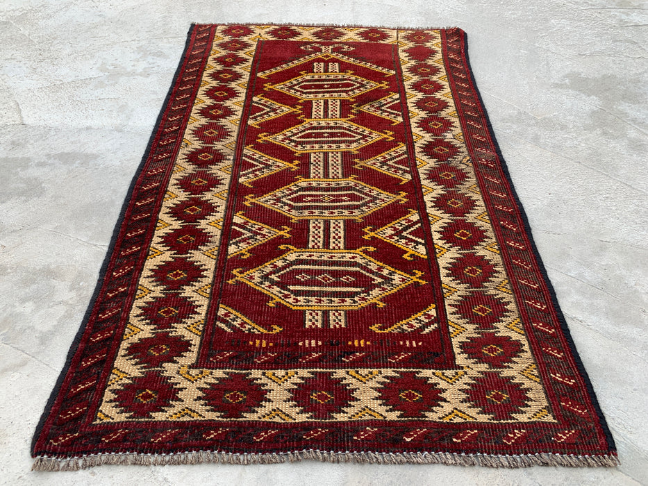 KBHM-1190 Hand-Knotted Persian Wool Rug – 3'5" x 2'2" Red, Ivory & Black Tribal Accent Rug