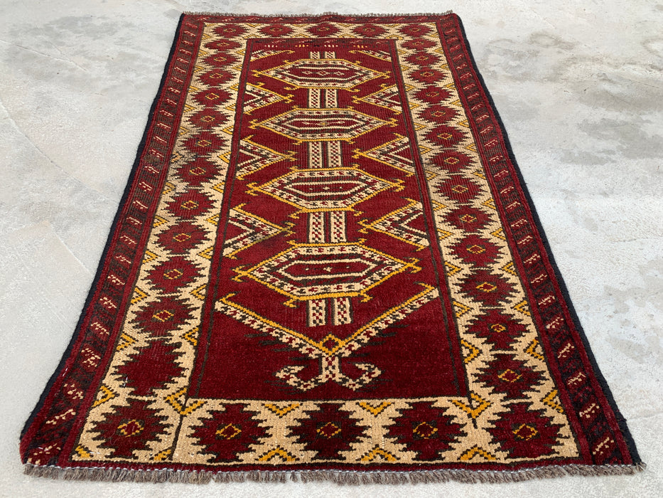 KBHM-1190 Hand-Knotted Persian Wool Rug – 3'5" x 2'2" Red, Ivory & Black Tribal Accent Rug