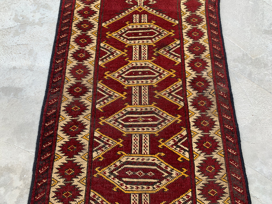 KBHM-1190 Hand-Knotted Persian Wool Rug – 3'5" x 2'2" Red, Ivory & Black Tribal Accent Rug
