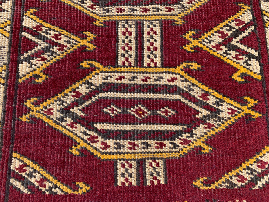 KBHM-1190 Hand-Knotted Persian Wool Rug – 3'5" x 2'2" Red, Ivory & Black Tribal Accent Rug
