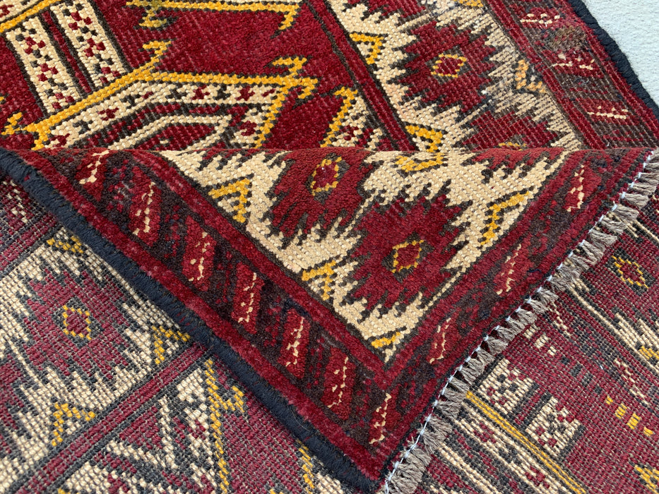 KBHM-1190 Hand-Knotted Persian Wool Rug – 3'5" x 2'2" Red, Ivory & Black Tribal Accent Rug