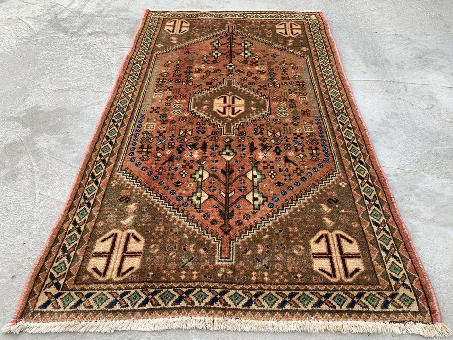 Hand-Knotted Persian Wool Rug 3'11 x 2'5 Blush, Taupe & Ivory Tribal Accent Rug - KBHM-1191