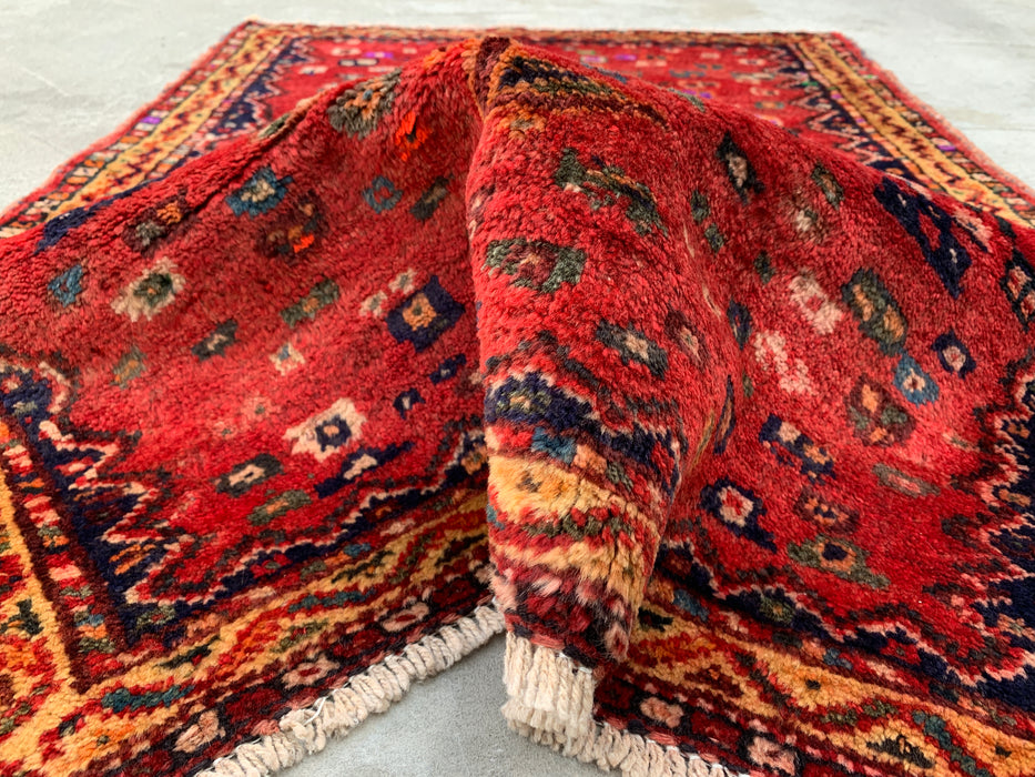 Hand-Knotted Persian Wool Rug 3'10 x 2'9 Red, Navy & Ivory Tribal Accent Rug - KBHM-1192