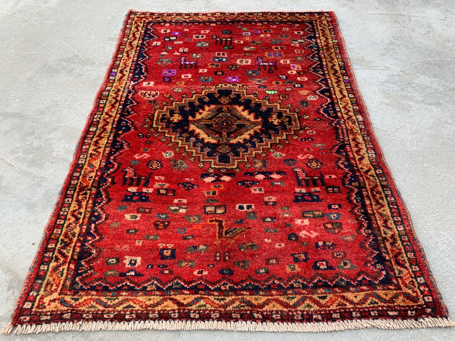 Hand-Knotted Persian Wool Rug 3'10 x 2'9 Red, Navy & Ivory Tribal Accent Rug - KBHM-1192