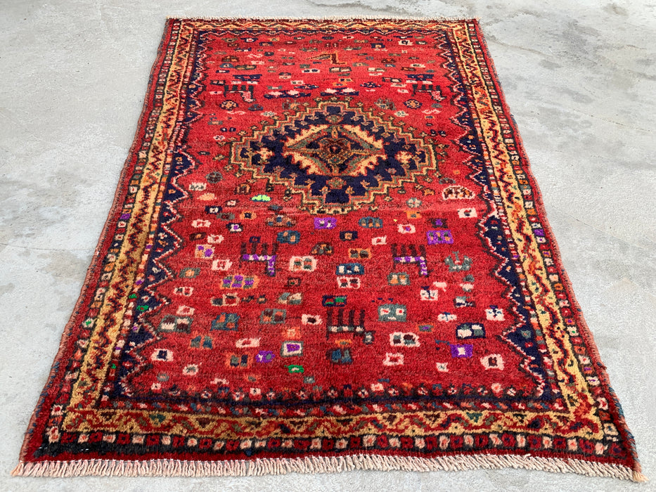 Hand-Knotted Persian Wool Rug 3'10 x 2'9 Red, Navy & Ivory Tribal Accent Rug - KBHM-1192