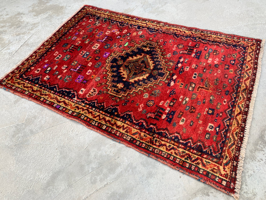 Hand-Knotted Persian Wool Rug 3'10 x 2'9 Red, Navy & Ivory Tribal Accent Rug - KBHM-1192