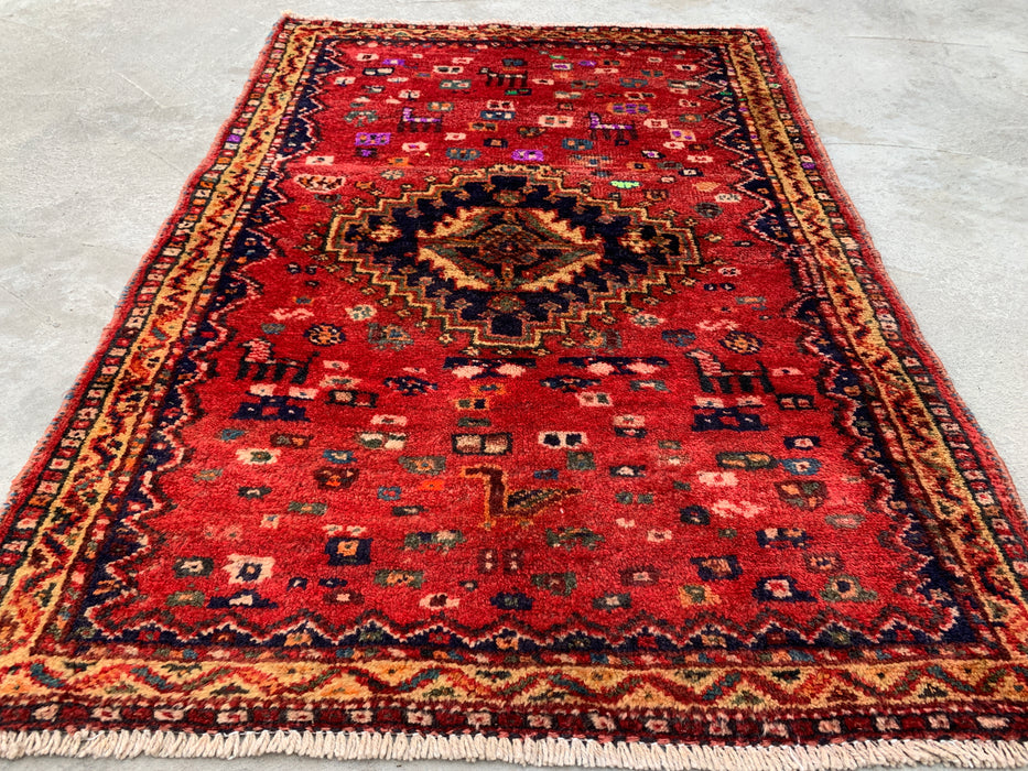 Hand-Knotted Persian Wool Rug 3'10 x 2'9 Red, Navy & Ivory Tribal Accent Rug - KBHM-1192