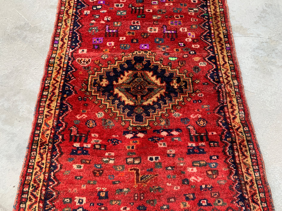 Hand-Knotted Persian Wool Rug 3'10 x 2'9 Red, Navy & Ivory Tribal Accent Rug - KBHM-1192