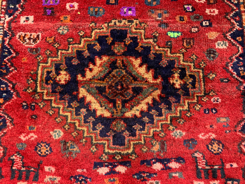 Hand-Knotted Persian Wool Rug 3'10 x 2'9 Red, Navy & Ivory Tribal Accent Rug - KBHM-1192