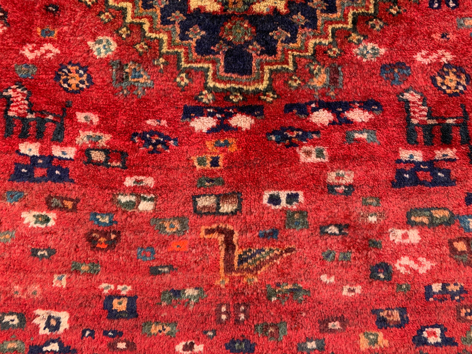 Hand-Knotted Persian Wool Rug 3'10 x 2'9 Red, Navy & Ivory Tribal Accent Rug - KBHM-1192