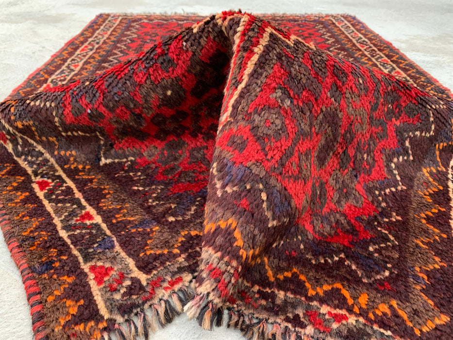Hand-Knotted Persian Wool Rug 4'2 x 2'6 Red, Brown & Ivory Tribal Accent Rug - KBHM-1193