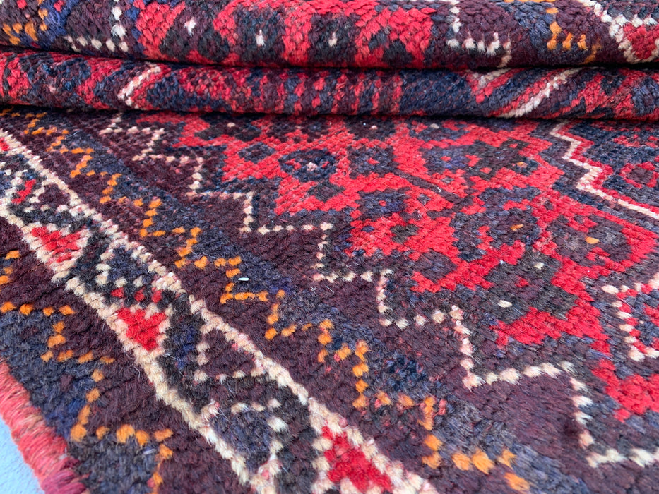 Hand-Knotted Persian Wool Rug 4'2 x 2'6 Red, Brown & Ivory Tribal Accent Rug - KBHM-1193