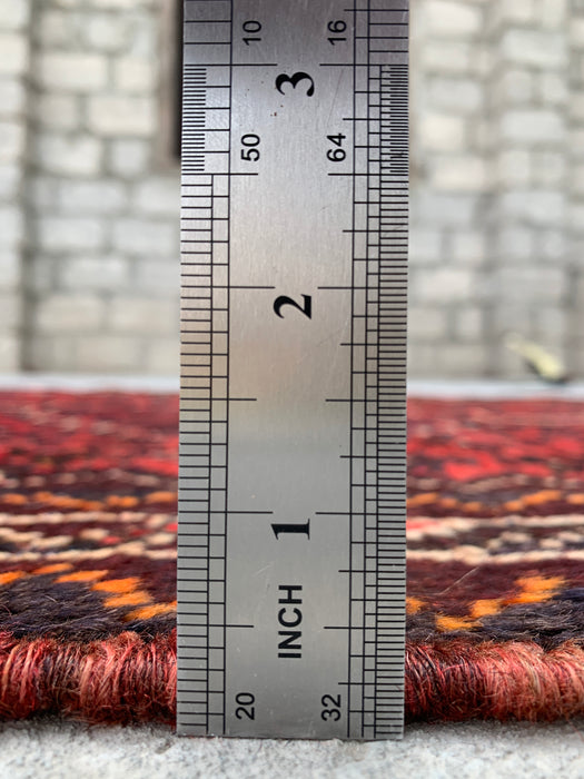 Hand-Knotted Persian Wool Rug 4'2 x 2'6 Red, Brown & Ivory Tribal Accent Rug - KBHM-1193