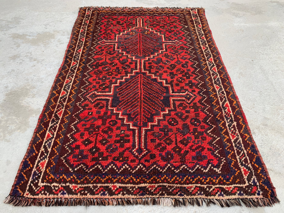 Hand-Knotted Persian Wool Rug 4'2 x 2'6 Red, Brown & Ivory Tribal Accent Rug - KBHM-1193