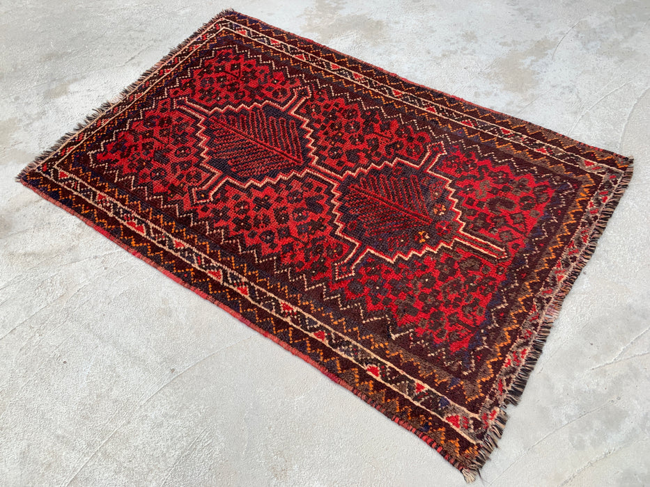 Hand-Knotted Persian Wool Rug 4'2 x 2'6 Red, Brown & Ivory Tribal Accent Rug - KBHM-1193