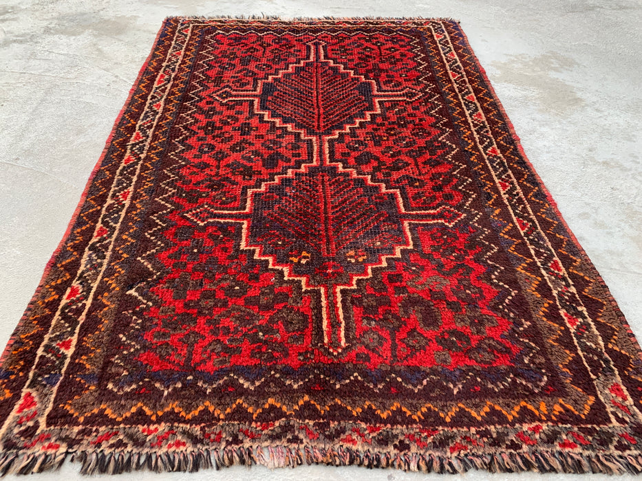 Hand-Knotted Persian Wool Rug 4'2 x 2'6 Red, Brown & Ivory Tribal Accent Rug - KBHM-1193