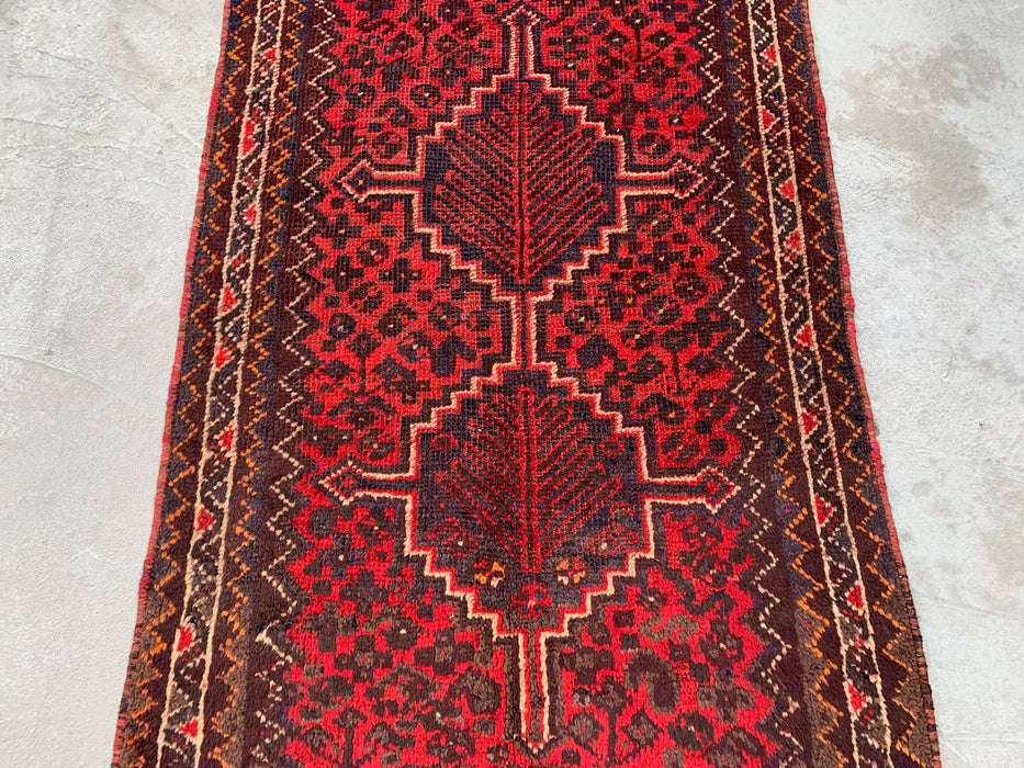 Hand-Knotted Persian Wool Rug 4'2 x 2'6 Red, Brown & Ivory Tribal Accent Rug - KBHM-1193