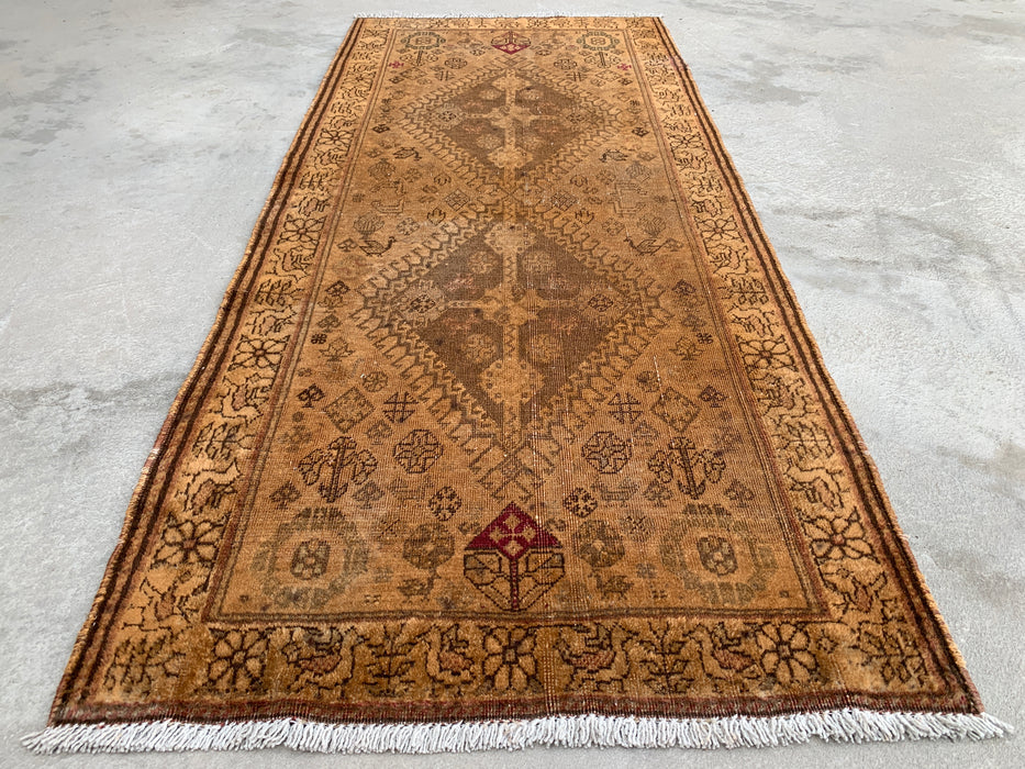 Vintage Persian Hand-Knotted Wool Runner Rug 5'10 x 2'7 Beige Brown KBHM-1194
