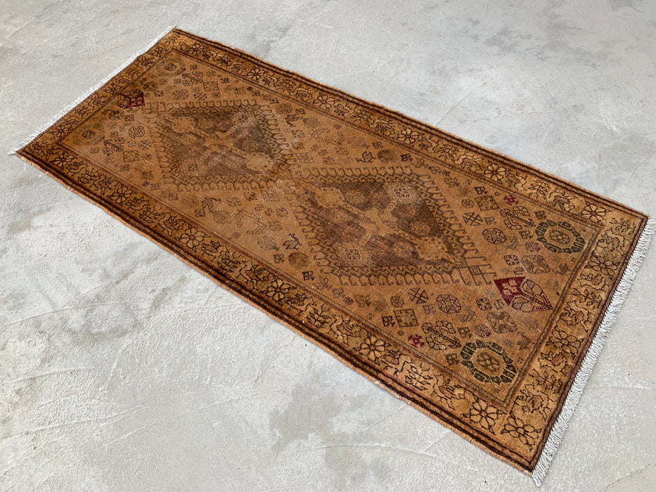 Vintage Persian Hand-Knotted Wool Runner Rug 5'10 x 2'7 Beige Brown KBHM-1194