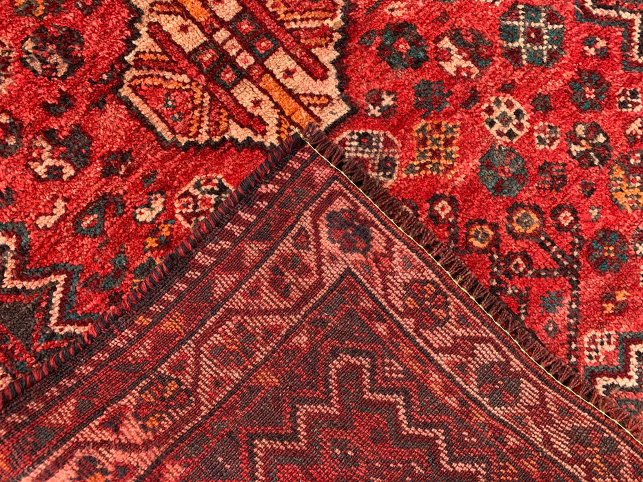 KBHM-1195 Hand-Knotted Persian Wool Rug – 3'8" x 3'1" Red, Ivory & Navy Tribal Accent Rug
