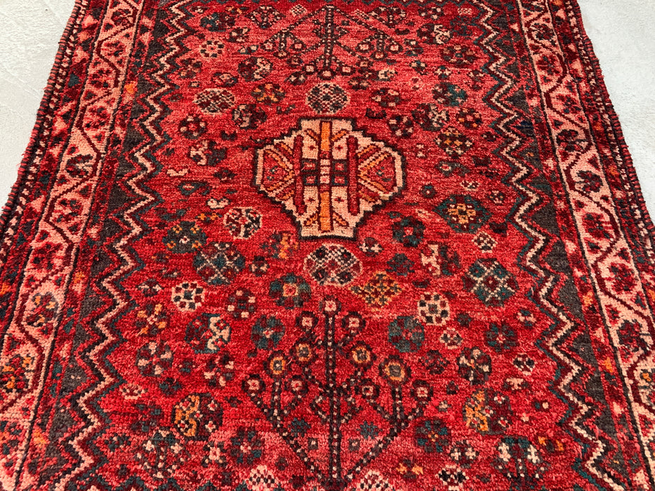 KBHM-1195 Hand-Knotted Persian Wool Rug – 3'8" x 3'1" Red, Ivory & Navy Tribal Accent Rug