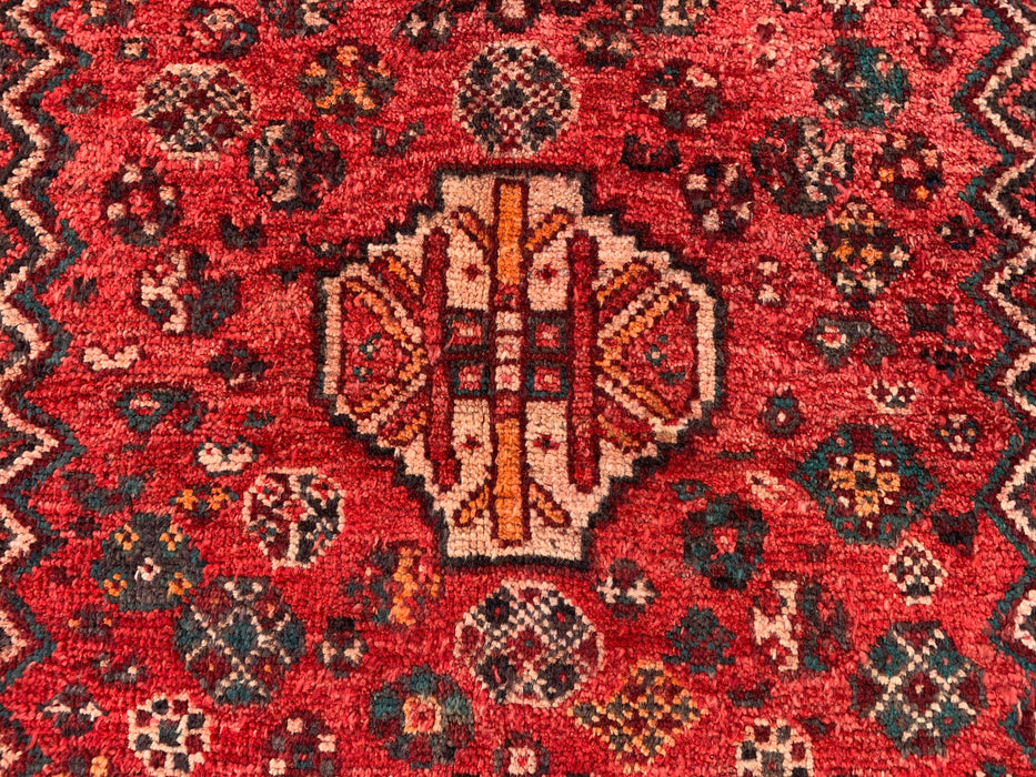 KBHM-1195 Hand-Knotted Persian Wool Rug – 3'8" x 3'1" Red, Ivory & Navy Tribal Accent Rug