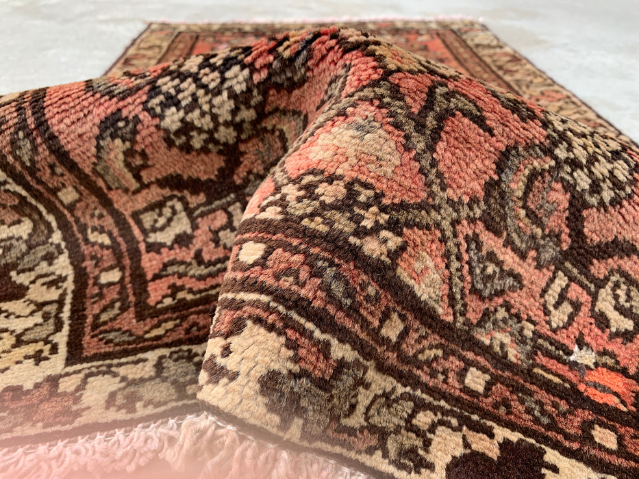 Hand-Knotted Persian Wool Rug - 2'11" x 1'10" - Pink, Brown & Ivory | KBHM-1196