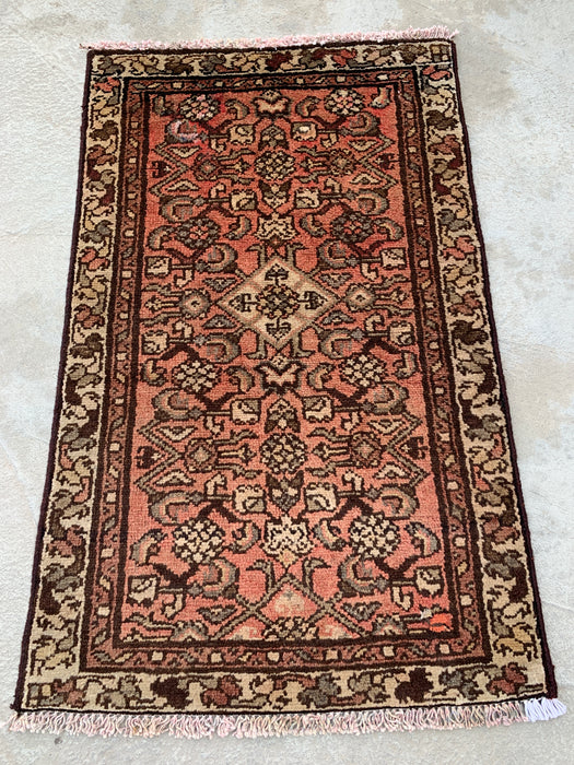 Hand-Knotted Persian Wool Rug - 2'11" x 1'10" - Pink, Brown & Ivory | KBHM-1196