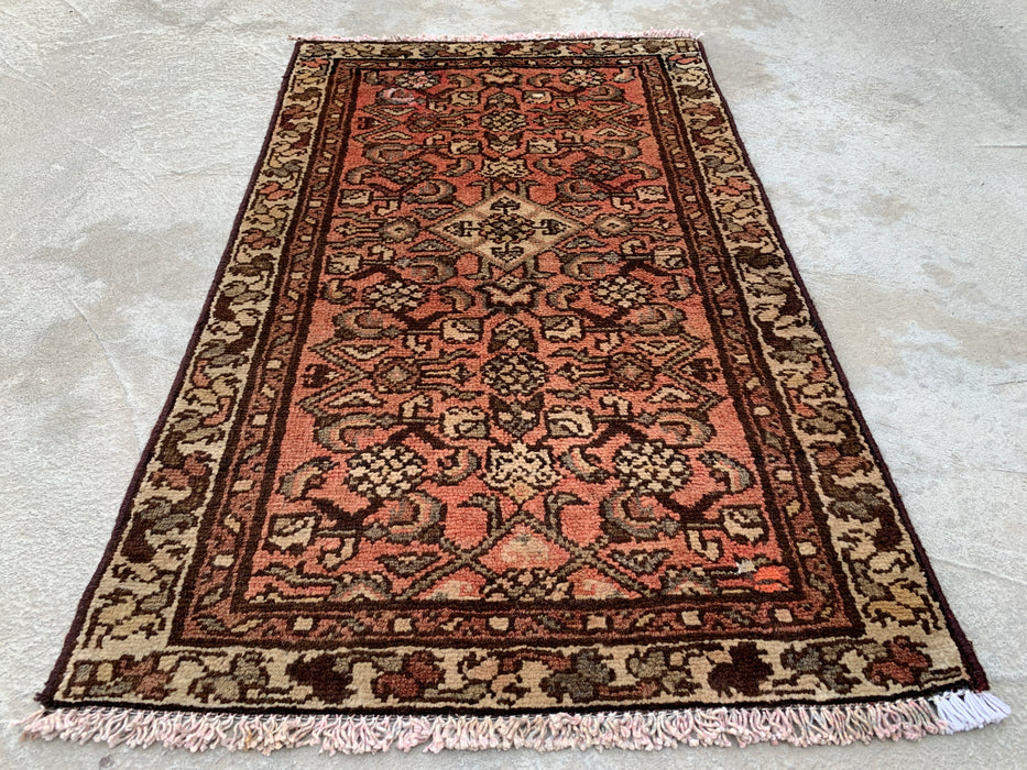 Hand-Knotted Persian Wool Rug - 2'11" x 1'10" - Pink, Brown & Ivory | KBHM-1196