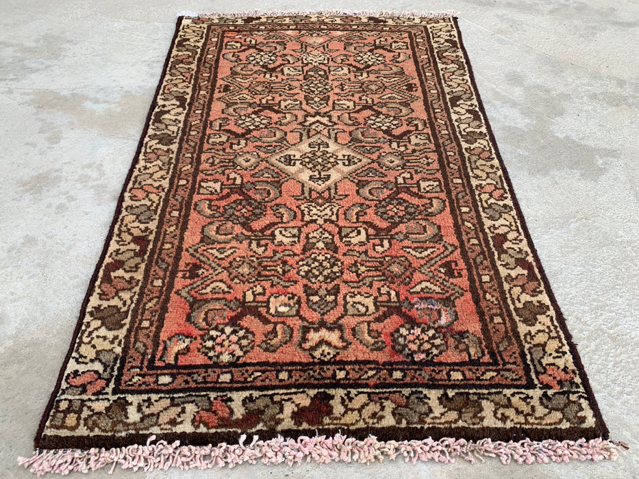 Hand-Knotted Persian Wool Rug - 2'11" x 1'10" - Pink, Brown & Ivory | KBHM-1196